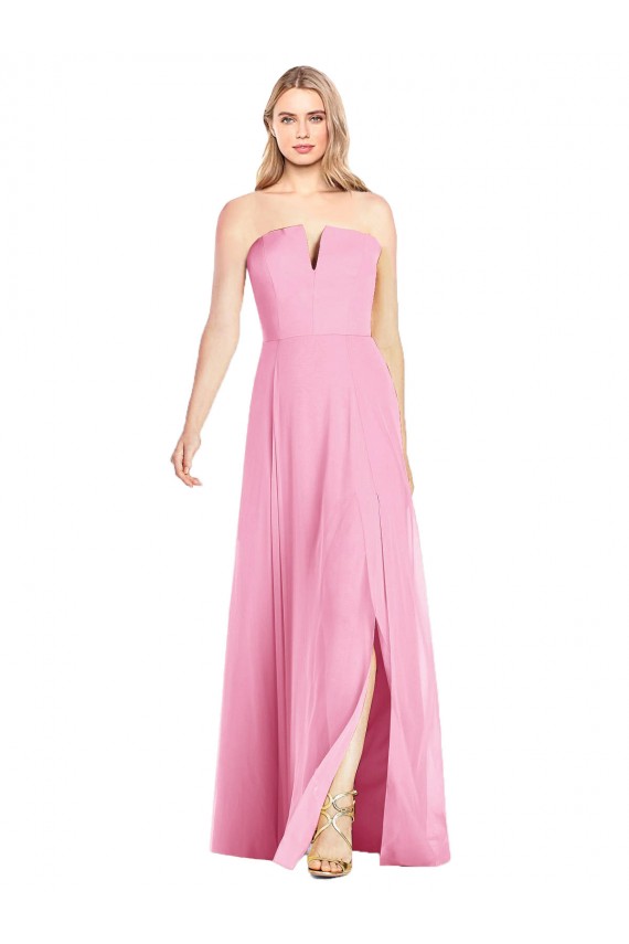 Outlet Soft Chiffon V-Neck Sleeveless Hot Pink Long Semi Formal Evening Dress