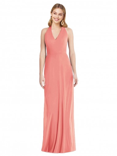 Outlet Soft Chiffon Halter Neck Sleeveless Long Formal Evening Dress