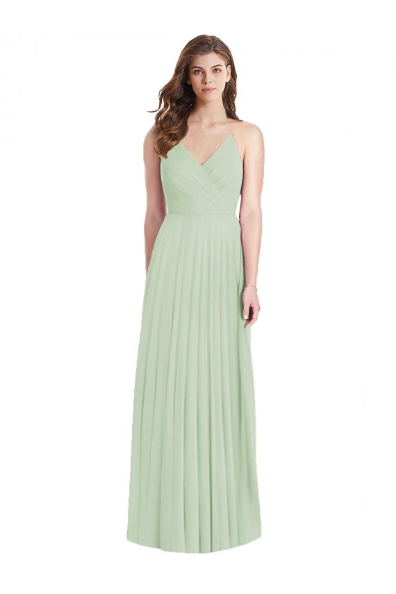 Outlet Soft Chiffon Spaghetti Straps Cold Shoulder Long Semi Formal Evening Dress