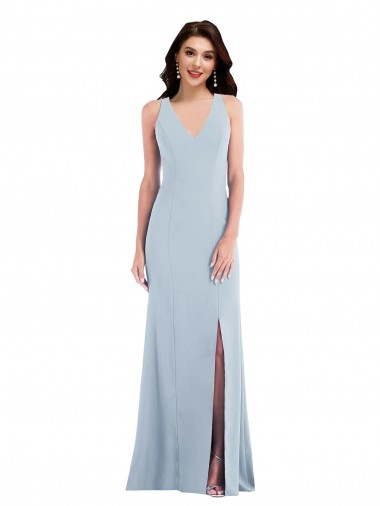 Outlet Stretch Crepe V-Neck Sleeveless Open Back Long Evening Dress