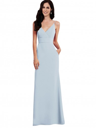 Outlet Stretch Crepe Spaghetti Straps Sleeveless V-Back Long Formal Dress
