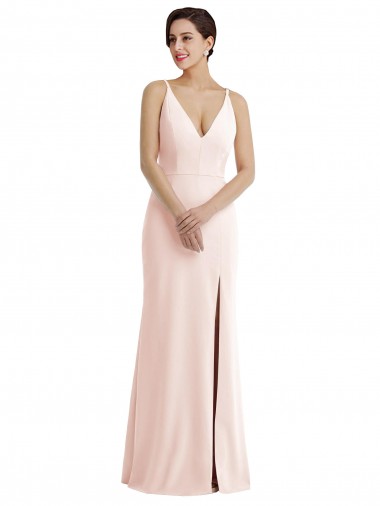Outlet Stretch Crepe V-Neck Sleeveless V-Back Pink Long Formal Evening Dress